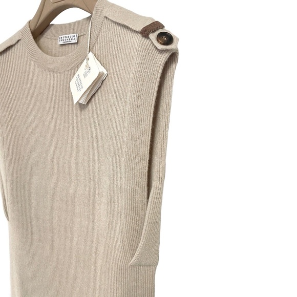 BRUNELLO CUCINELLI Cashmere English Rib Dress in Cool Beige Size Medium M - Picture 3 of 6